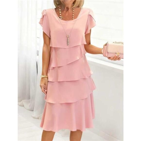 Full Size Ruffled Layered Petal Sleeve Dress Plus Size - Picture 7 of 12